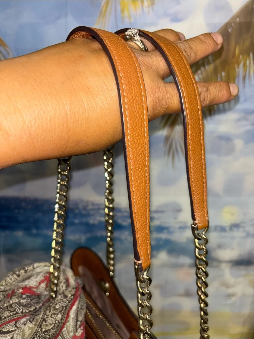 kate spade Brown Pebbled Leather Shoulder Bag with Scarf Accent